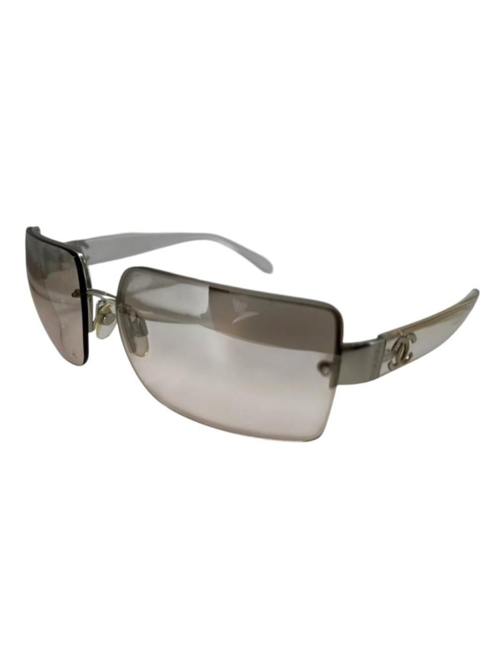 Chanel Sunglasses CC Logo Vintage Square Half Rimless Metal Acetate Clear Brown